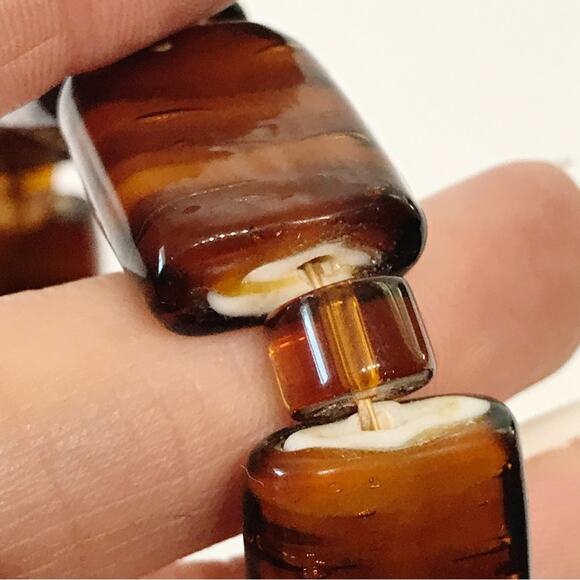 Art Glass Root Beer Tiger Stripe Chunky Cube Rectangle Beaded Anklet Toggle - Picture 8 of 13